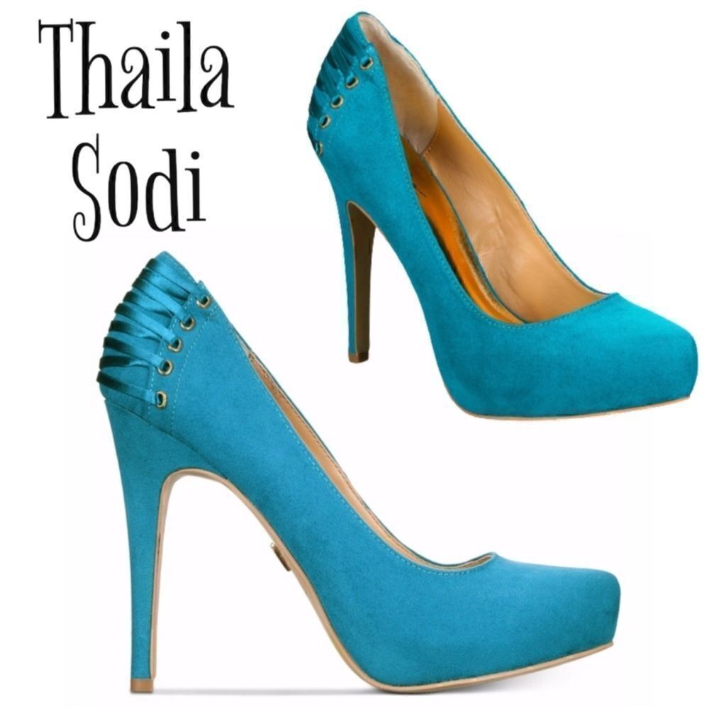 Thalia Sodi Novva Teal Blue Platform Stiletto Pumps Heels Size 5
